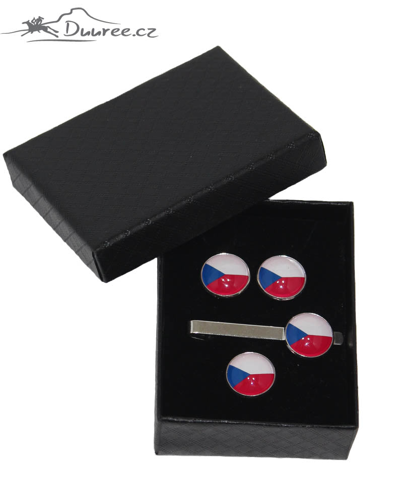 Set manžetové gombíky, spona a brošňa Česká vlajka